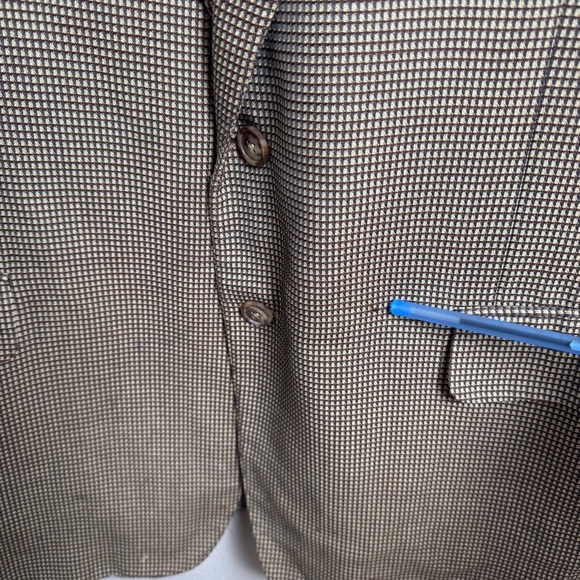 Ermenegildo Zegna Silk Wool Blazer Suit Jacket Tan Black Houndstooth 46R Flaws - Picture 4 of 16